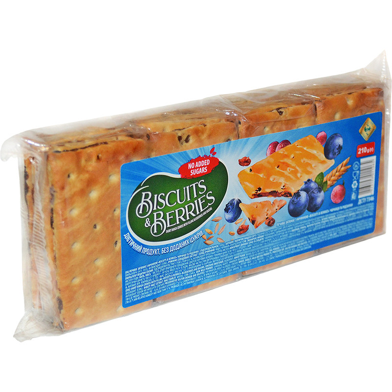 Печенье затяжное с начинкой «BISCUITS & BERRIES», черника и изюм, 210 г, Житомирские Ласощи