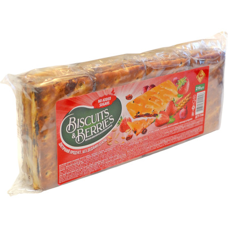 Печенье затяжное с начинкой «BISCUITS & BERRIES», клубника и изюм, 210 г, Житомирские Ласощи