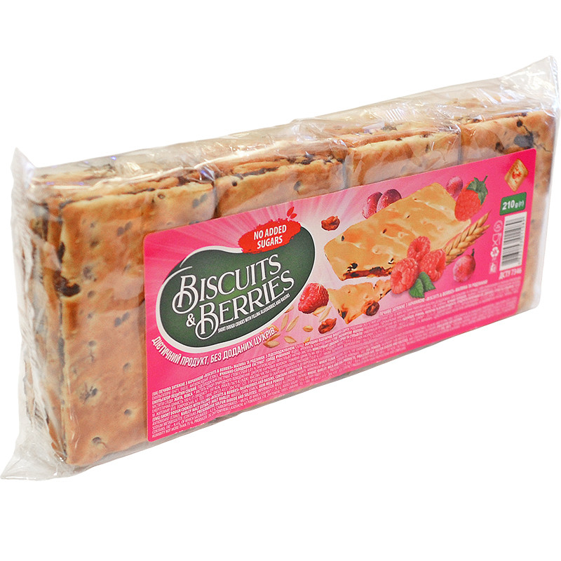 Печенье затяжное с начинкой «BISCUITS & BERRIES», малина и изюм, 210 г, Житомирские Ласощи