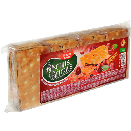 Печиво затяжне з начинкою «BISCUITS & BERRIES», вишня та родзинки, 210 г, Житомирські Ласощі